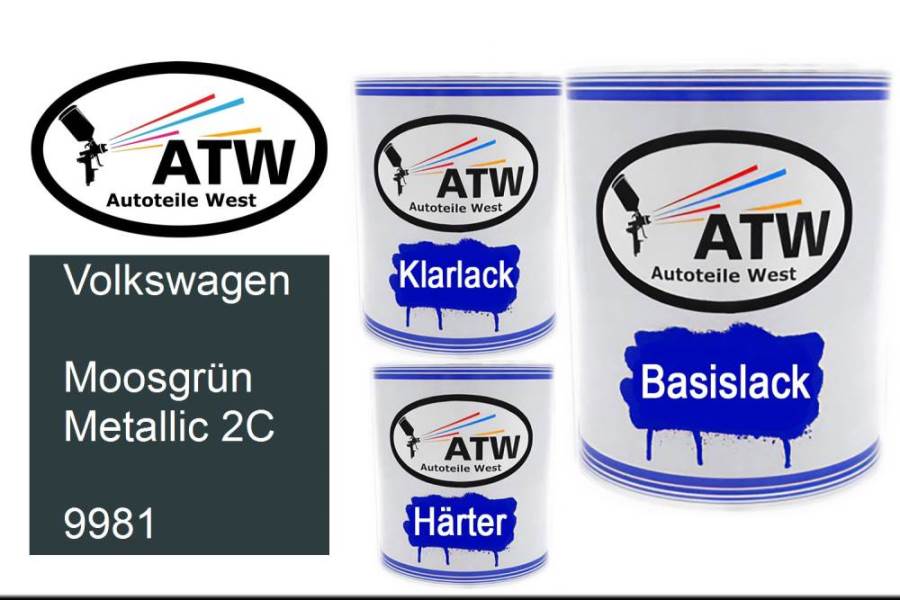 Volkswagen, Moosgrün Metallic 2C, 9981: 1L Lackdose + 1L Klarlack + 500ml Härter - Set, von ATW Autoteile West.